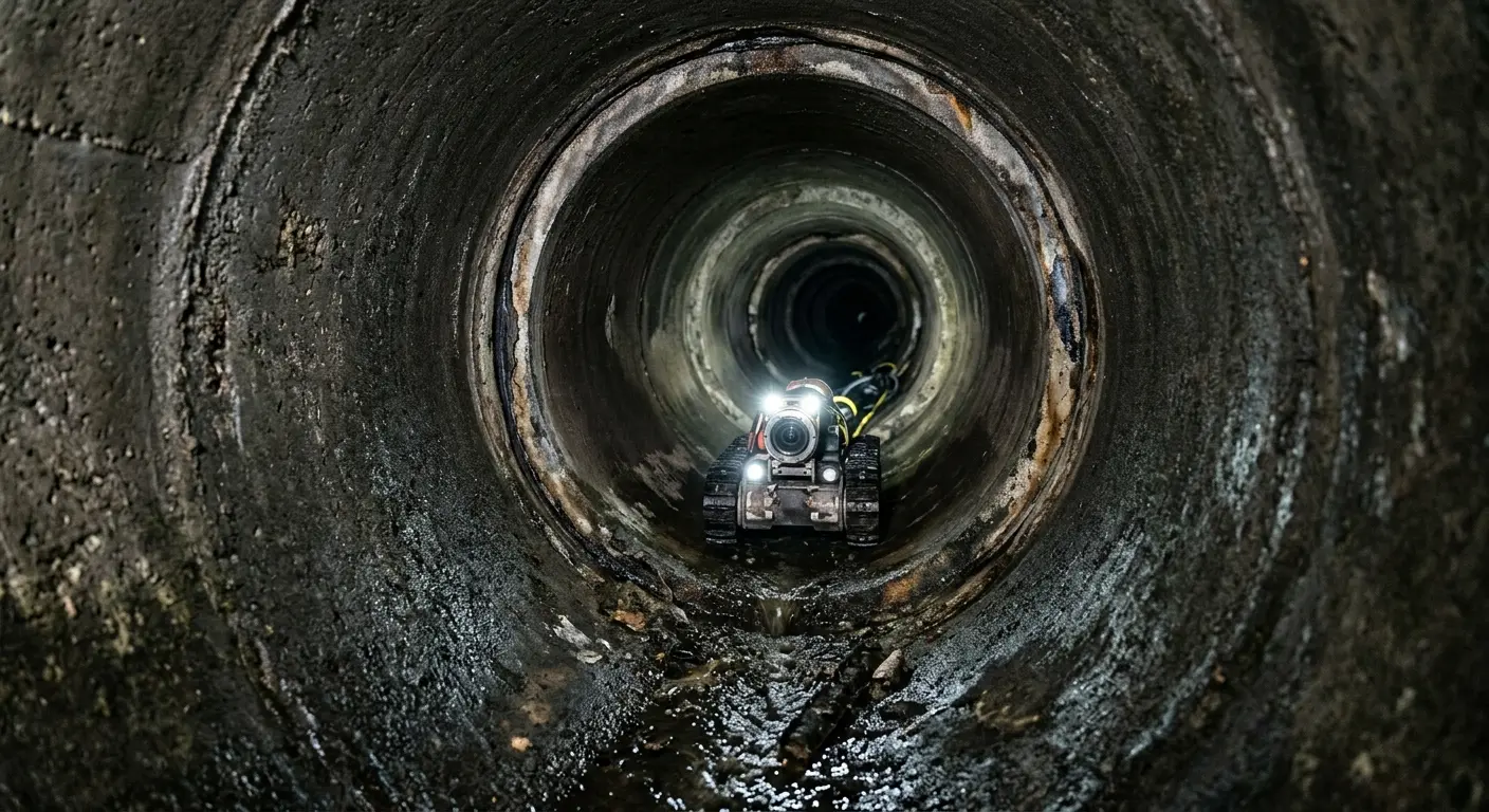 Robotic sewer camera inspecting pipe interior for Sewer Line Repair in Mustang